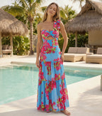 Traje de Baño de Una Pieza Con Corte láser En Forma De Flor y Falda Cubriente, Escote En V, Elegante, Para la Playa, Perano – Azul marino