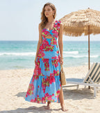 Traje de Baño de Una Pieza Con Corte láser En Forma De Flor y Falda Cubriente, Escote En V, Elegante, Para la Playa, Perano – Azul marino