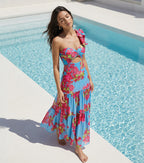 Traje de Baño de Una Pieza Con Corte láser En Forma De Flor y Falda Cubriente, Escote En V, Elegante, Para la Playa, Perano – Azul marino