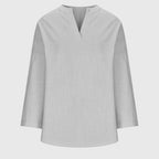 Camisa de Playa Elegante y Fluida para Mujeres con Cuello en V y Manga Larga, Ajuste Relajado, Casual de Verano – Lenara