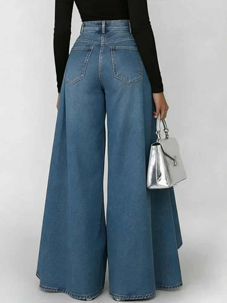 Jeans de Pierna Ancha de Cintura Alta para Mujer, Casual, Sueltos, Moda de Calle, Pantalones de Denim Palazzo, Acampanados – Maverick
