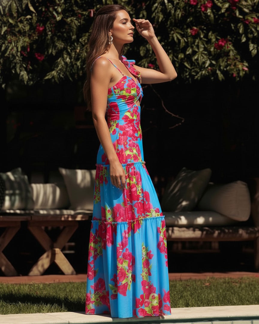 Traje de Baño de Una Pieza Con Corte láser En Forma De Flor y Falda Cubriente, Escote En V, Elegante, Para la Playa, Perano – Azul marino