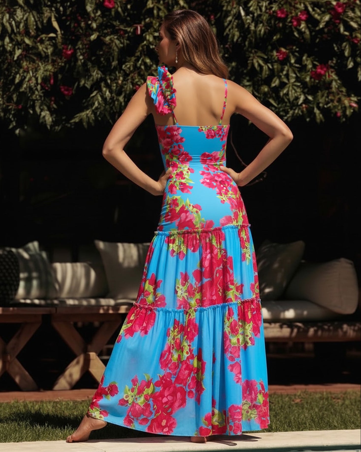 Traje de Baño de Una Pieza Con Corte láser En Forma De Flor y Falda Cubriente, Escote En V, Elegante, Para la Playa, Perano – Azul marino