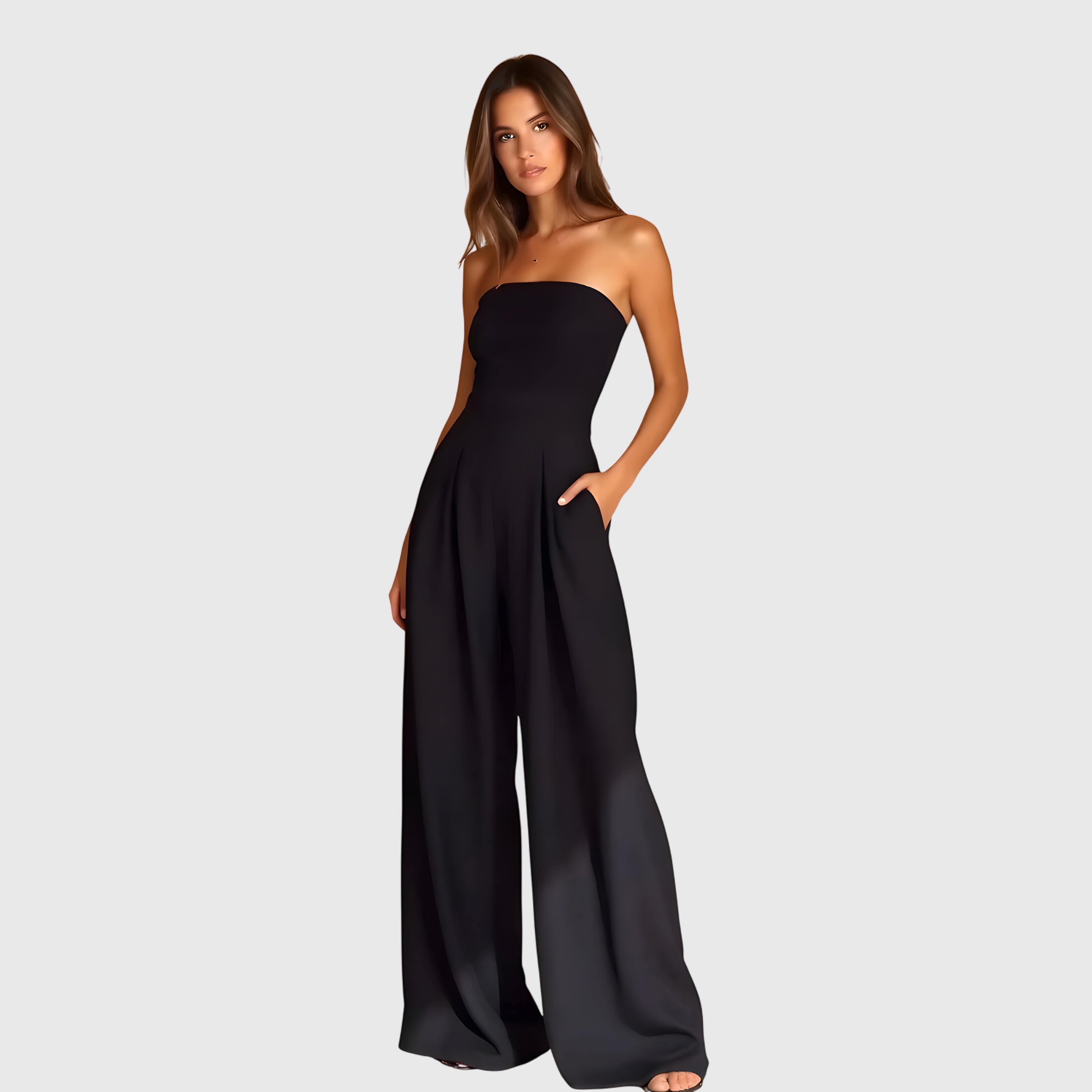 Mono Elegante Sin Mangas para Mujeres con Pantalones Anchos y Fluidos, Ajuste Slim, Formal, Fiesta Chic – Nora