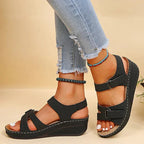 Sandalias de cuña ortopédicas para mujer con correas ajustables, abiertas en la punta, soporte de arco, zapatos casuales de verano – Alfreda