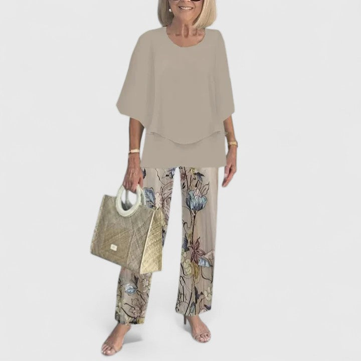 Conjunto Sofisticado de Dos Piezas para Mujeres Blusa Relajada Pantalones de Pierna Ancha Casual Elegante Diario – Martha