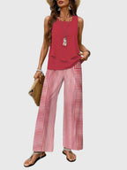 Conjunto de Verano Elegante de 2 Piezas para Mujeres Top de Cuello Cuadrado Pantalones de Pierna Ancha Estampado Floral Casual Chic – Brenda