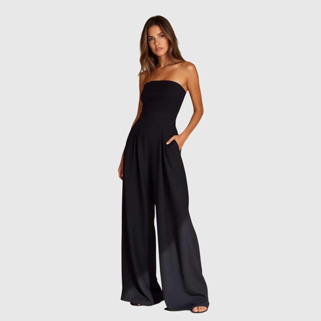 Mono Elegante Sin Mangas para Mujeres con Pantalones Anchos y Fluidos, Ajuste Slim, Formal, Fiesta Chic – Nora