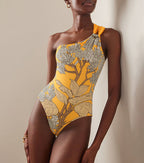 Conjunto de Traje de Baño de Una Sola Manga con Estampado Floral y Falda Larga para Vacaciones en la Playa, Fiesta en la Piscina, Resort Tropical Verano – Amarillo