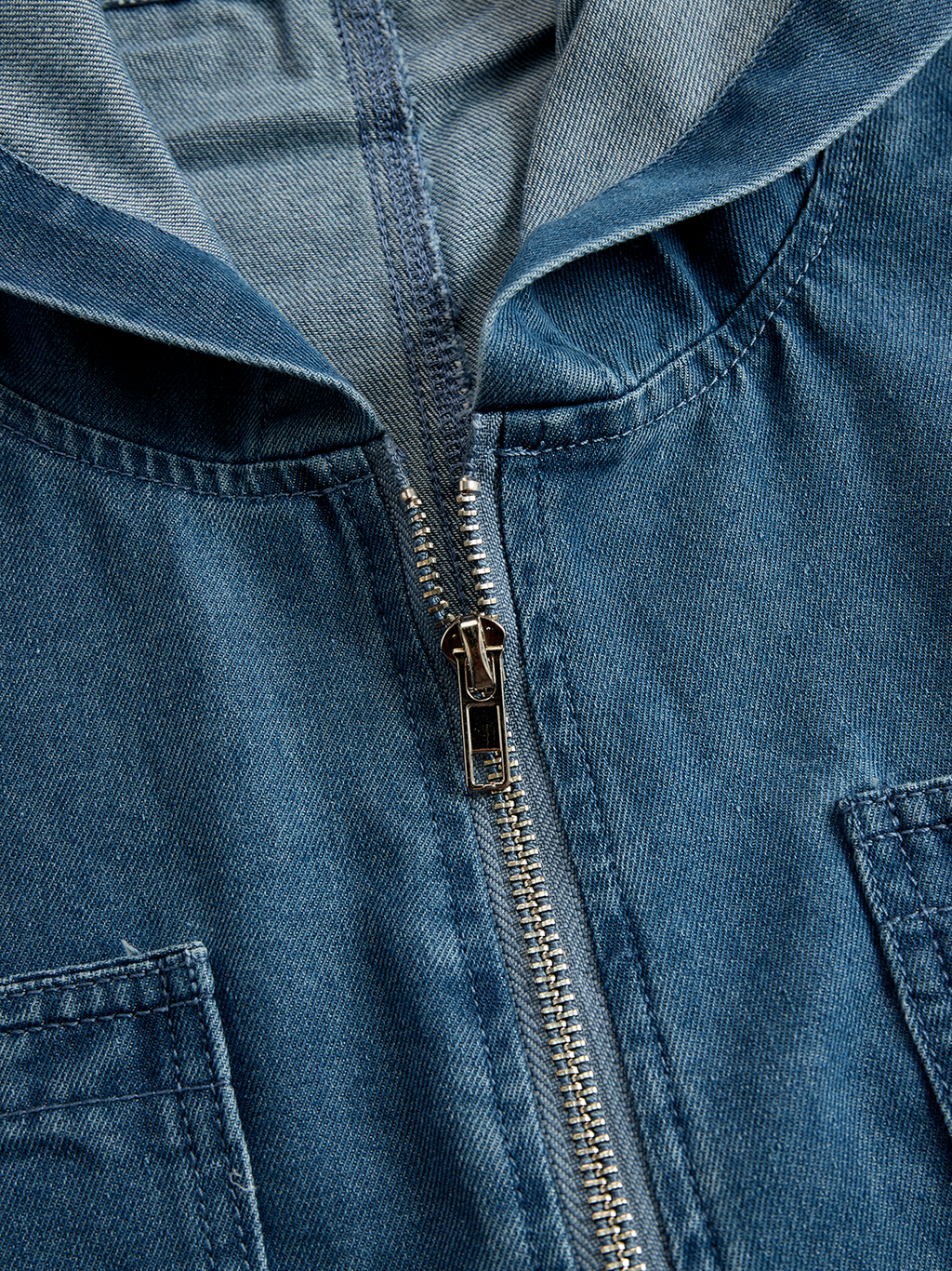Mono de mezclilla retro casual suelto con capucha y cremallera para mujer – Azul