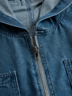 Mono de mezclilla retro casual suelto con capucha y cremallera para mujer – Azul
