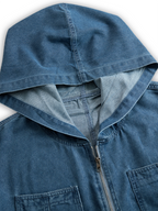 Mono de mezclilla retro casual suelto con capucha y cremallera para mujer – Azul