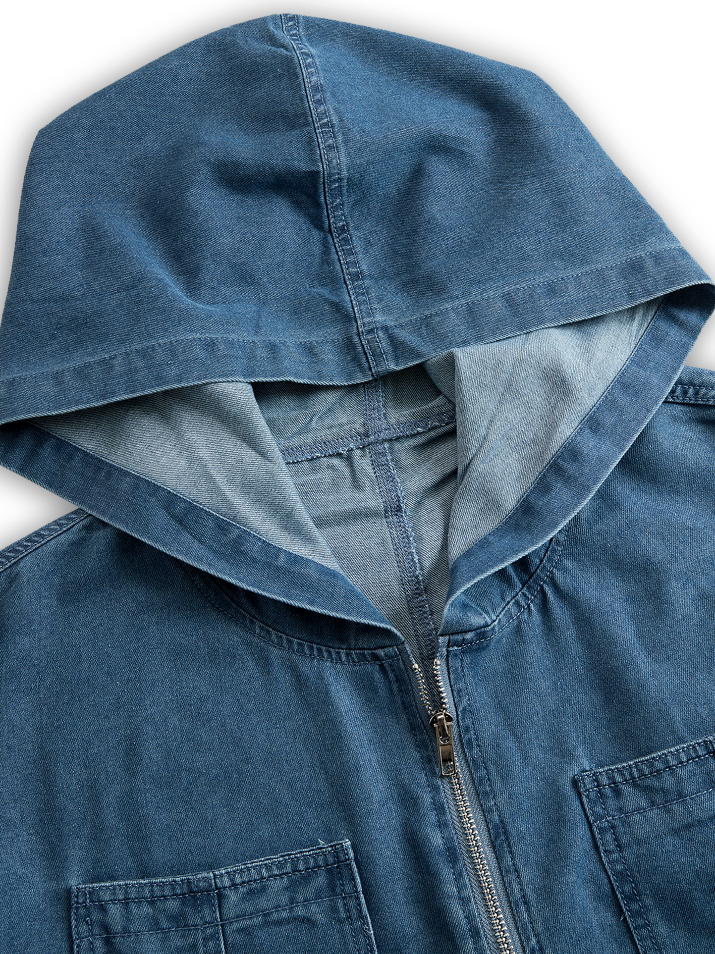 Mono de mezclilla retro casual suelto con capucha y cremallera para mujer – Azul