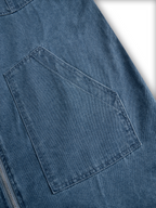 Mono de mezclilla retro casual suelto con capucha y cremallera para mujer – Azul