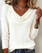 Suéter de Manga Larga con Cuello de Cowl para Mujeres, Casual, Diario, Trabajo, Smart Casual, Acogedor, Suave, Tejido – Cassia