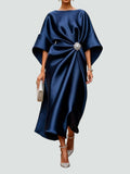 Vestido Midi Elegante de Satén para Mujer Estilo Envolvente de Manga Larga Formal Fiesta Invitada de Boda – Coralyeth
