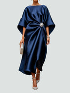 Vestido Midi Elegante de Satén para Mujer Estilo Envolvente de Manga Larga Formal Fiesta Invitada de Boda – Coralyeth