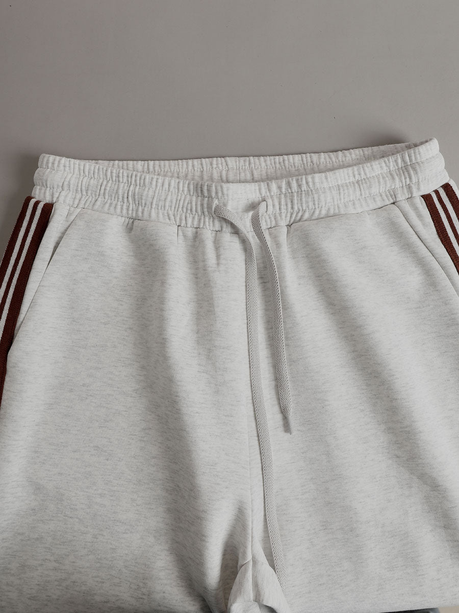 Conjunto Deportivo Retro para Mujer de Dos Piezas Sudadera con Media Cremallera Pantalones de Pierna Ancha con Cinta a Rayas Casual – Gris Blanco