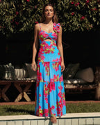 Traje de Baño de Una Pieza Con Corte láser En Forma De Flor y Falda Cubriente, Escote En V, Elegante, Para la Playa, Perano – Azul marino