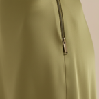 Falda de Satén para Mujer Elegante Casual Trabajo Oficina Noche Cóctel Formal Fluida – Oliva