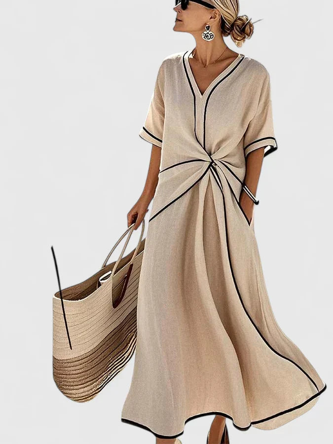 Vestido Midi Elegante de Rayas Verticales para Mujeres, Ligero, Transpirable, Casual, Vestido de Verano – Ery