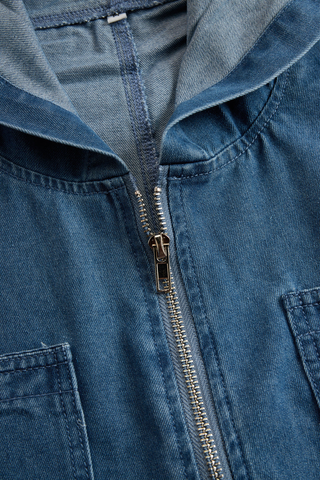 Mono de mezclilla retro casual suelto con capucha y cremallera para mujer – Azul