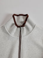Conjunto Deportivo Retro para Mujer de Dos Piezas Sudadera con Media Cremallera Pantalones de Pierna Ancha con Cinta a Rayas Casual – Gris Blanco