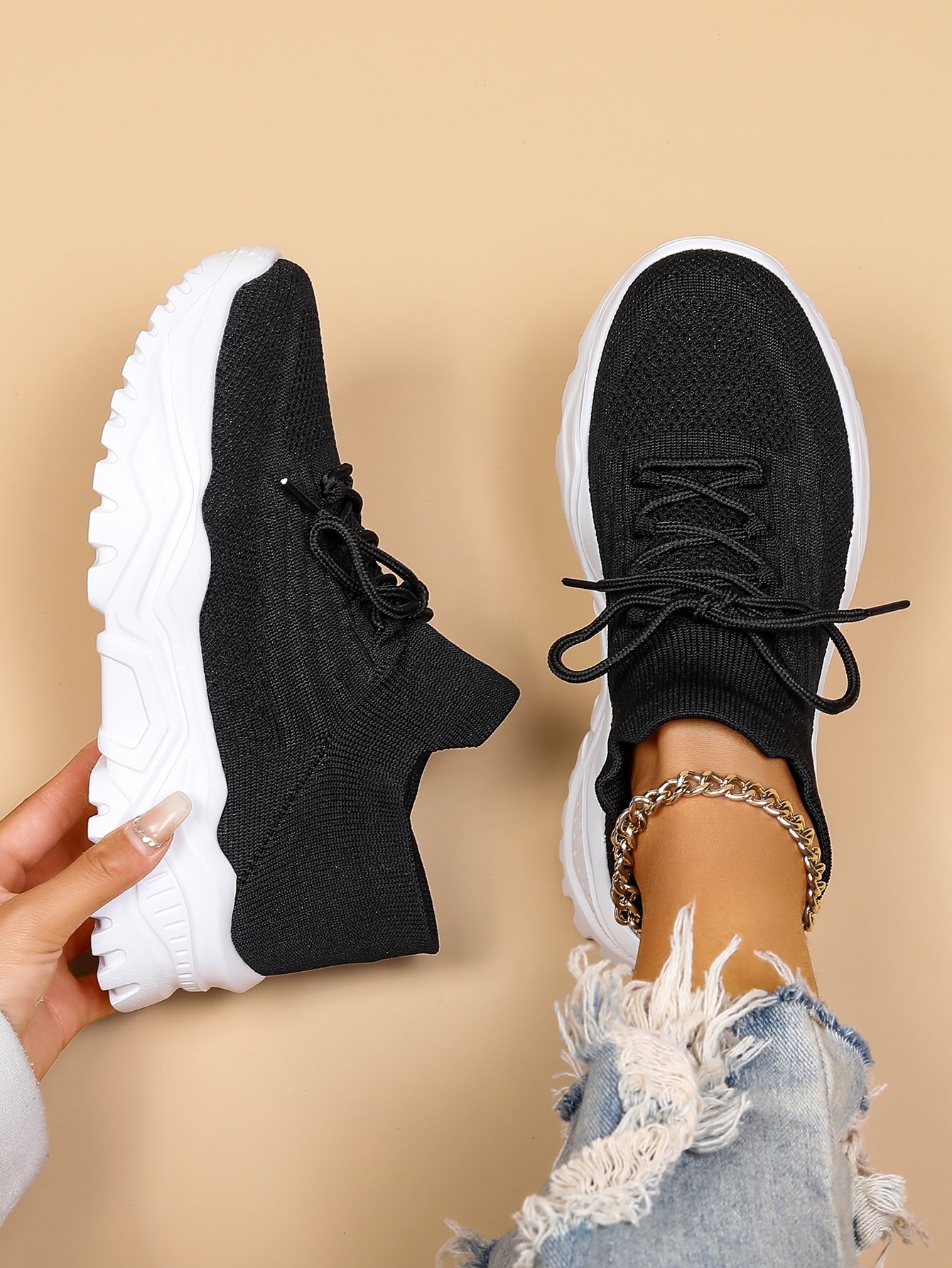 Zapatos Minimalistas de Suela Gruesa Para Mujer, Con Cordones, Plataforma y Punta Redonda, Estilo Casual Deportivo – Blanco
