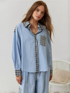 Conjunto de Pijama de Cuadros Elegante para Mujer Camisa de Manga Larga Pantalones de Pierna Ancha Ropa de Casa Suave y Casual – Sara