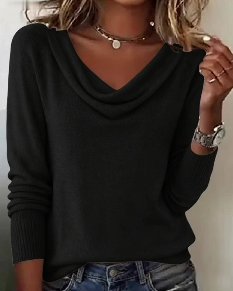 Suéter de Manga Larga con Cuello de Cowl para Mujeres, Casual, Diario, Trabajo, Smart Casual, Acogedor, Suave, Tejido – Cassia