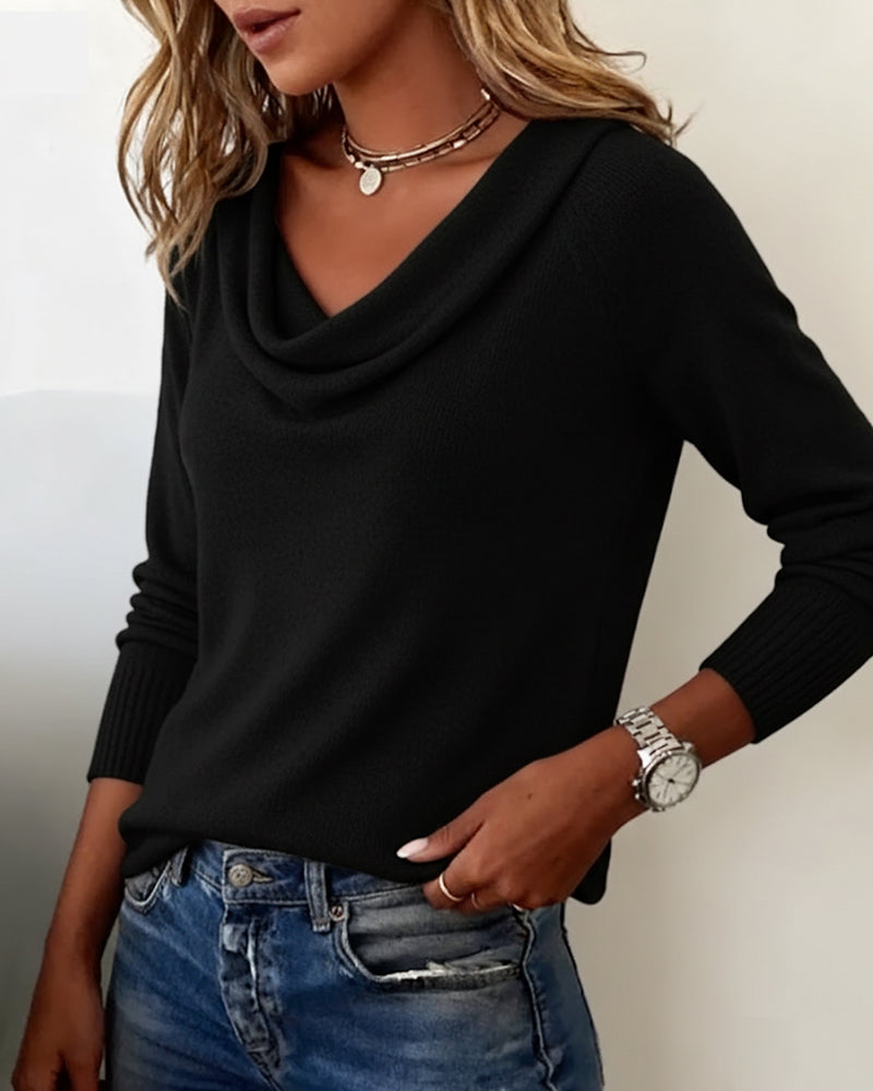 Suéter de Manga Larga con Cuello de Cowl para Mujeres, Casual, Diario, Trabajo, Smart Casual, Acogedor, Suave, Tejido – Cassia