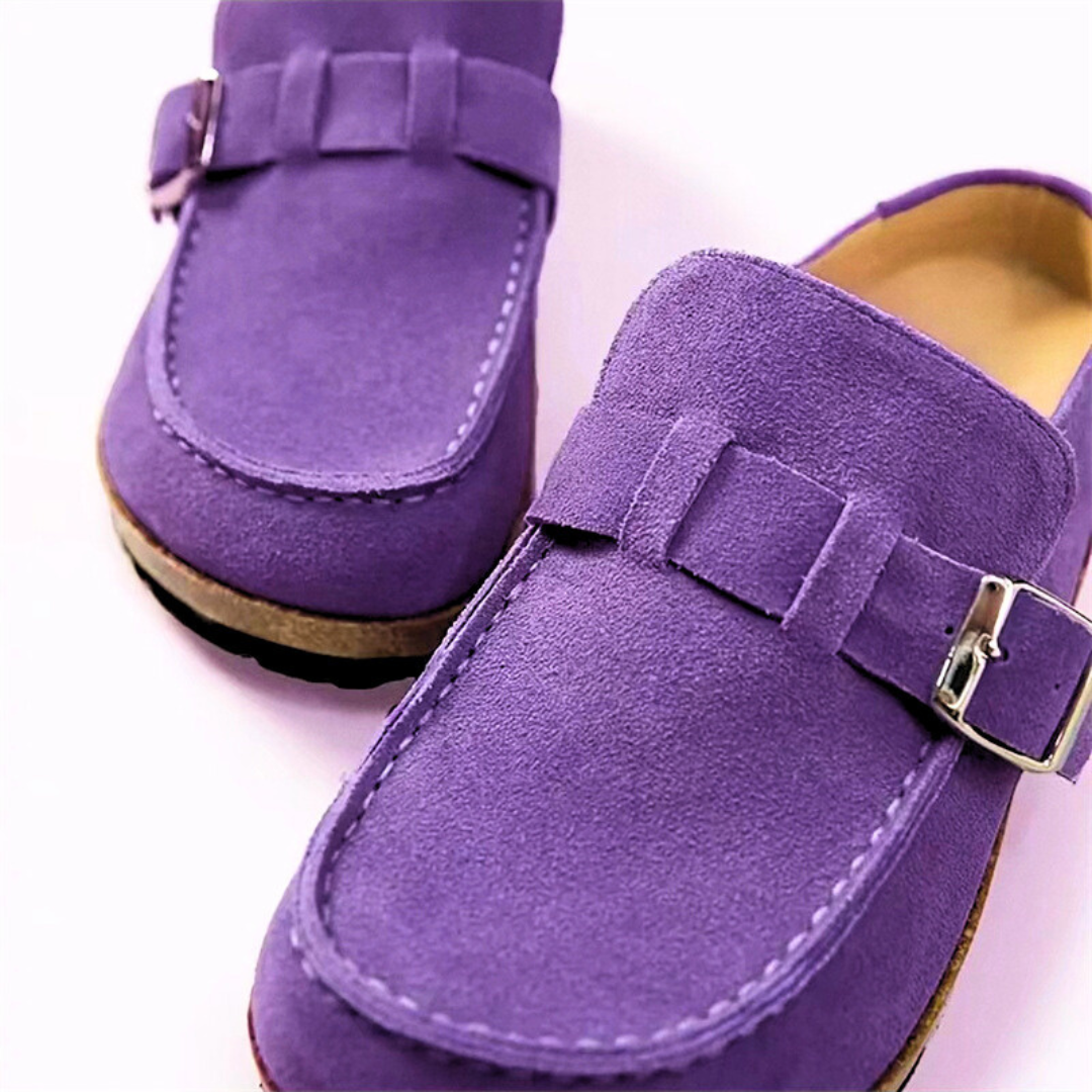 Mules de Ante Retro con Hebilla para Mujeres, Zapatos Casual de Uso Diario con Soporte de Arco – Marley