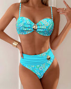Conjunto de Bikini de Impresión Resort de Moda para Mujeres con Sujetador Sin Aros y Diseño Sin Espalda, Ajuste Delgado, Traje de Baño de Verano para Playa