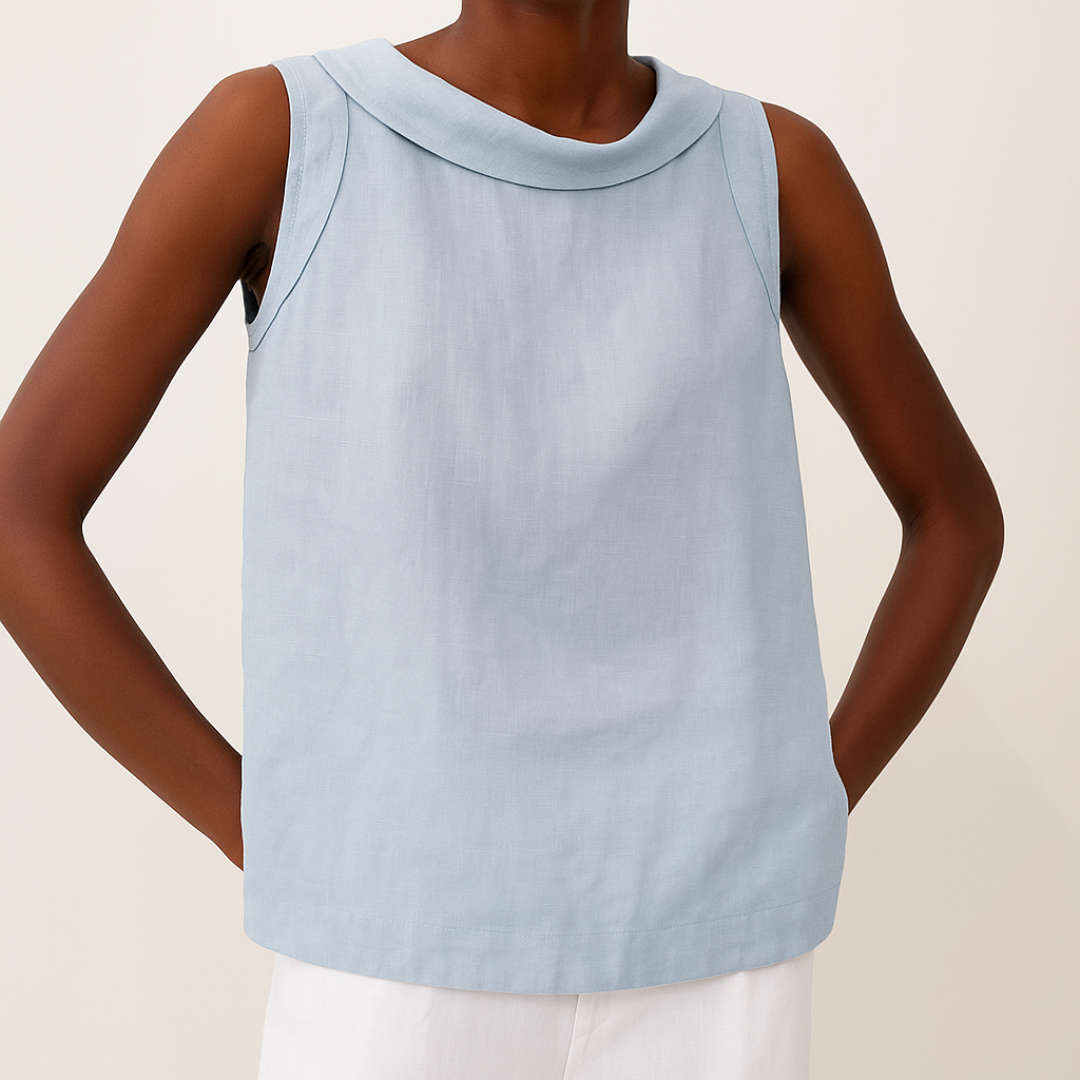 Top sin mangas con cuello enrollado para mujer, silueta suave y favorecedora, casual, elegante y chic para el día a día – María