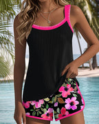 Conjunto de Tankini de Dos Piezas para Mujeres con Estampado Floral, Pantalones Cortos, Espalda Descubierta, Ropa de Baño para Vacaciones en la Playa, Piscina, Verano y Resort – Soleil