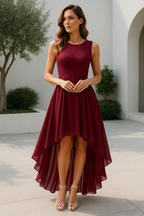 Vestido Formal de Mujer Hi-Low Midi para Invitadas de Boda Sin Mangas Fluido Elegante