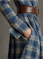 Vestido Largo de Vaquera Étnica Retro para Mujer con Cuello, Cinturón y Mangas Largas – Marrón Rojizo