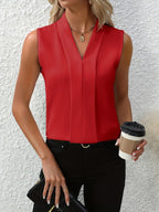 Blusa Sin Mangas Plisada con Escote en V para Mujeres Elegante y Fluida para Trabajo, Casual y Brunch – Beatrice