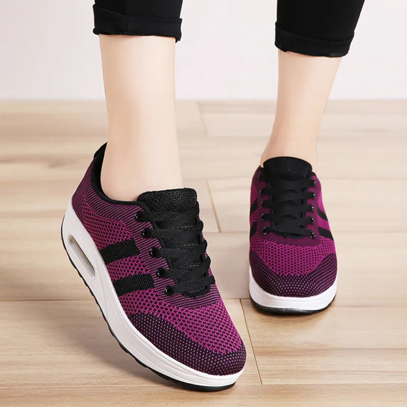Zapatillas de Aire Ortopédicas para Mujeres con Burbuja de Aire, Malla, Con Cordones, Plataforma Acolchada, Calzado Casual para el Día a Día