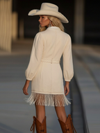Vestido Corto de Jean Retro de Alta Gama para Mujeres con Flecos, Con Cinturón y Corte Relajado para Fiesta Casual de Vaquera