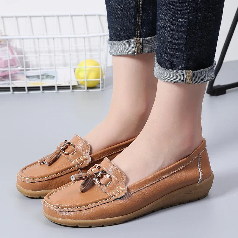 Mocasines de Cuero para Mujeres, Slip-On, Planos, con Soporte para el Arco, Zapatos Casual para el Día a Día