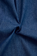 Mono de mezclilla retro suelto y casual para mujer, con solapa y costuras rojas, pierna ancha, manga y bolsillo – Azul