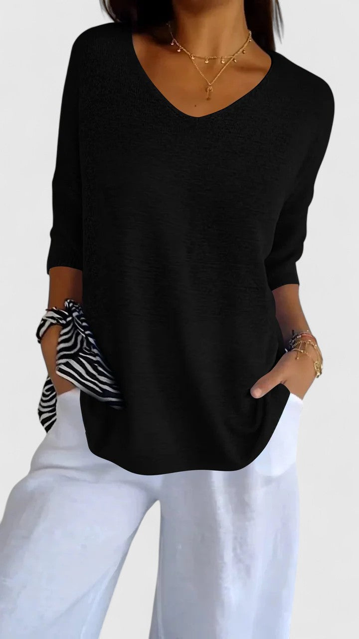 Camiseta de Manga Larga V-Cuello Cómoda para Mujeres, Atractiva, Resistente a las Arrugas y Versátil – Sonylah