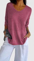 Camiseta de Manga Larga V-Cuello Cómoda para Mujeres, Atractiva, Resistente a las Arrugas y Versátil – Sonylah