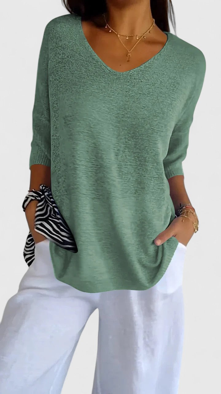 Camiseta de Manga Larga V-Cuello Cómoda para Mujeres, Atractiva, Resistente a las Arrugas y Versátil – Sonylah