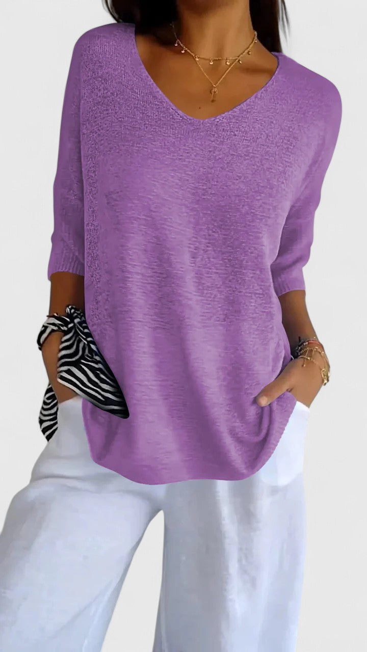Camiseta de Manga Larga V-Cuello Cómoda para Mujeres, Atractiva, Resistente a las Arrugas y Versátil – Sonylah