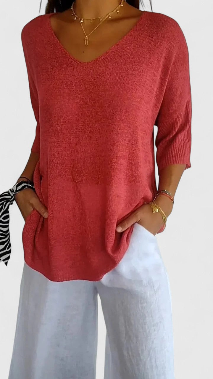 Camiseta de Manga Larga V-Cuello Cómoda para Mujeres, Atractiva, Resistente a las Arrugas y Versátil – Sonylah