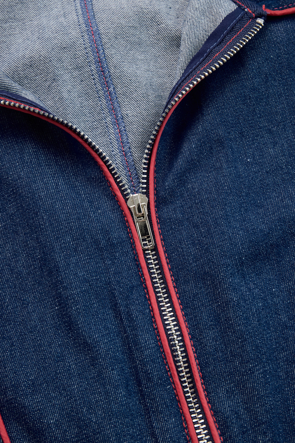 Mono de mezclilla retro suelto y casual para mujer, con solapa y costuras rojas, pierna ancha, manga y bolsillo – Azul