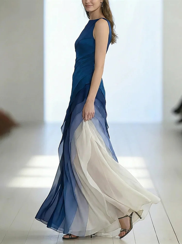 Vestido Largo Sin Mangas de Tul con Cintura Alta y Parches para Mujeres - Gala de Prom, Boda, Invitada de Noche Elegante – Lumière