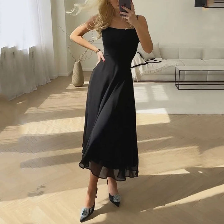 Vestido Formal de Fiesta Midi para Mujeres Invitada de Boda Cuello Cuadrado Cuerpo Ajustado Falda Fluida Elegante